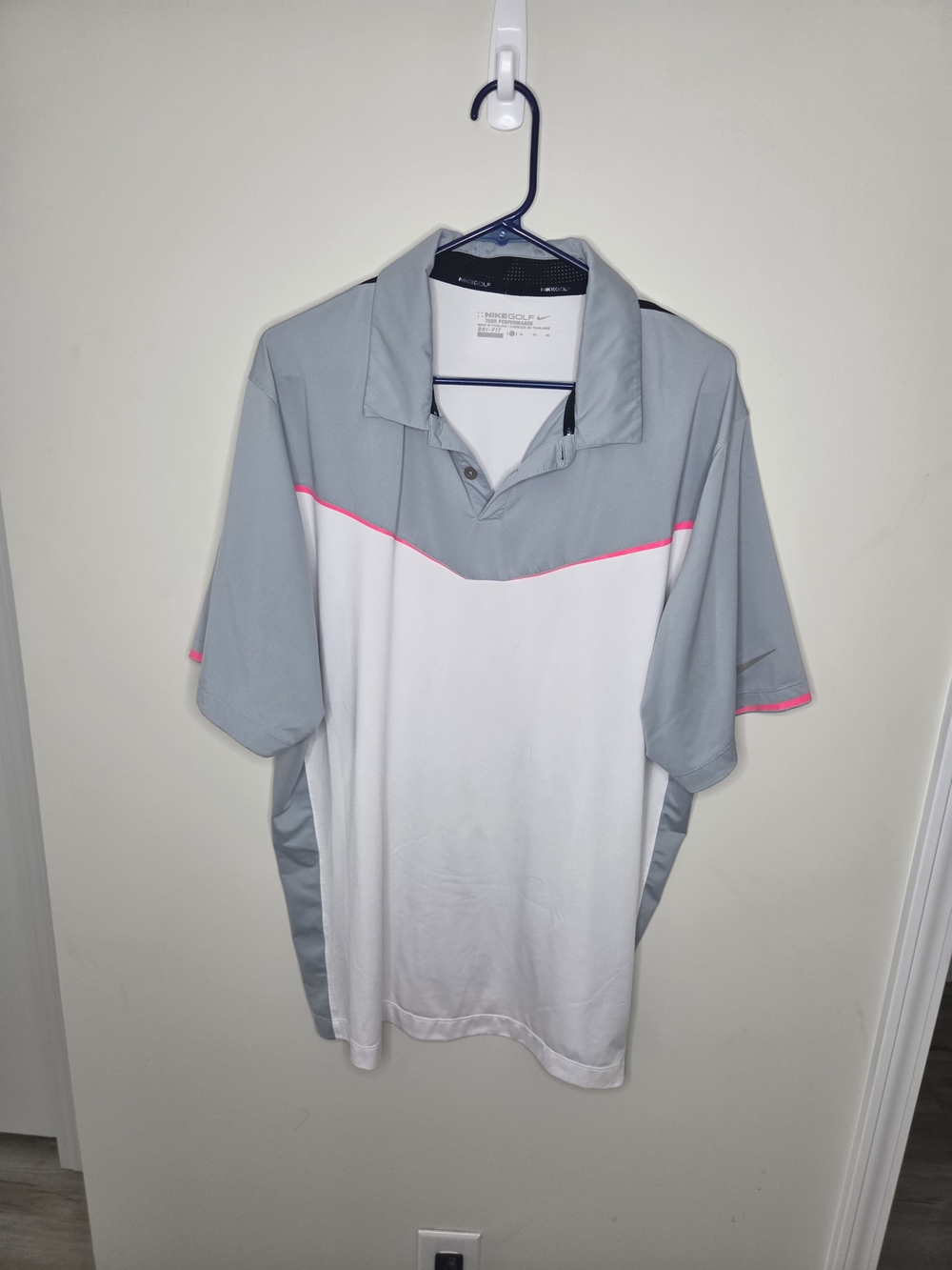 Nike Men's Two-Tone Polo — White, Light Gray with Pink Accent - Picture 1 of 3